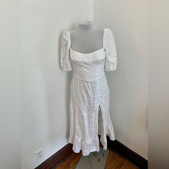 Reformation Belgium Linen Midi Dress 2 White Classic French Causal Wedding Chic - Picture 13 of 15
